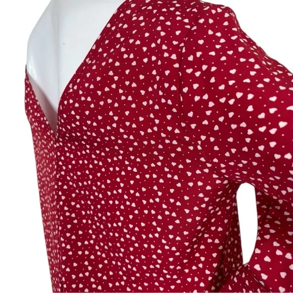 SHEIN Loose fit polkadot lipstick Red Bell Sleeve Blouse top Relaxed Boxy Fit L - Picture 11 of 15